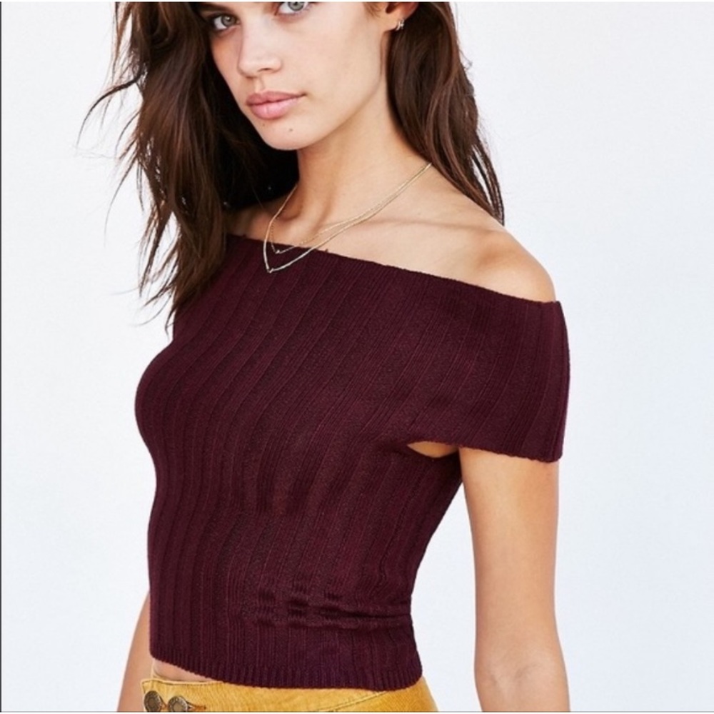 Urban Outfitters Maroon Silence + Noise off the shoulder short sleeved sweater